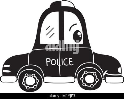 Silhouette kawaii happy auto della polizia dei trasporti Illustrazione Vettoriale