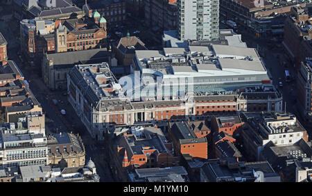 Vista aerea del centro cittadino di Leeds 2018, REGNO UNITO Foto Stock