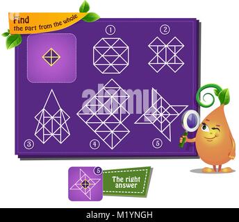 Gioco educativo per i bambini, puzzle. Sviluppo della logica, iq. Compito gioco trovare parte del tutto Illustrazione Vettoriale