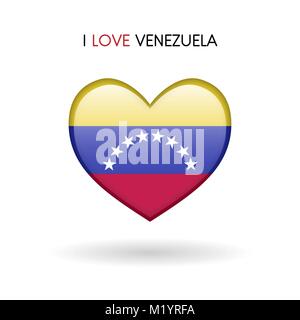 Amore Venezuela simbolo. Cuore di bandiera icona lucida su uno sfondo bianco isolato illustrazione vettoriale EPS10 Illustrazione Vettoriale