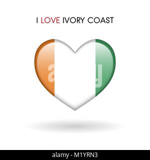 Amore Costa d Avorio simbolo. Cuore di bandiera icona lucida su uno sfondo bianco isolato illustrazione vettoriale EPS10 Illustrazione Vettoriale