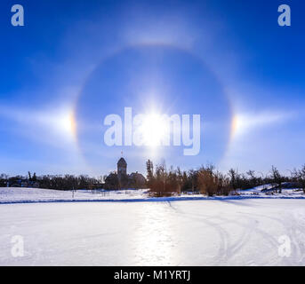 Sun cani con alogeno su Assiniboine Park, Winnipeg, Manitoba, Canada. Foto Stock