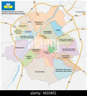 Bruxelles road, politica e amministrativa di mappa vettoriale con bandiera Illustrazione Vettoriale