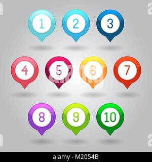 I marcatori mappa con numeri - illustrazione di vettore isolato su sfondo grigio eps10 Illustrazione Vettoriale