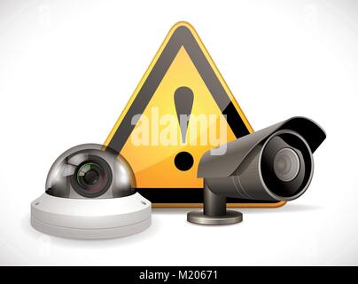 Simbolo di TVCC - una telecamera di sicurezza con segnale di avvertimento Illustrazione Vettoriale