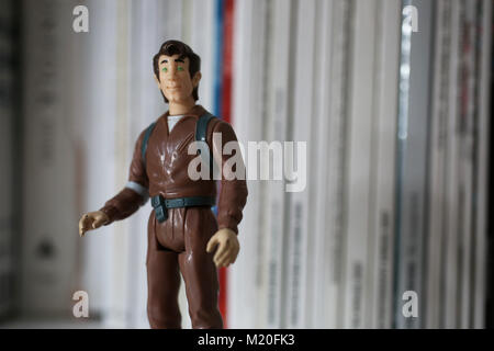 Un vintage Peter Venkman azione figura giocattolo dal film Ghostbusters che è stato svolto da Bill Murray. Londra, Regno Unito. Foto Stock