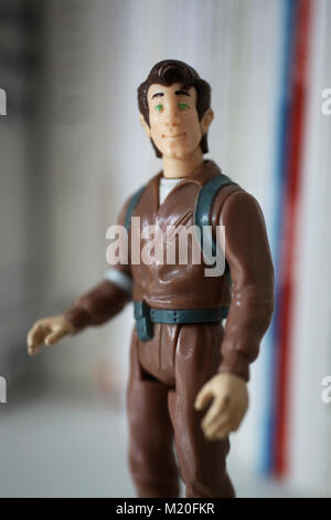 Un vintage Peter Venkman azione figura giocattolo dal film Ghostbusters che è stato svolto da Bill Murray. Londra, Regno Unito. Foto Stock