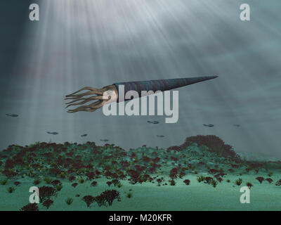 3D illustrazione di un Cameroceras in mare Foto Stock