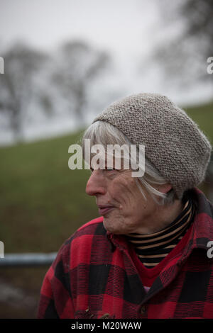 Rosamund giovani, autore di "La vita segreta di vacca, fotografato su Kites Nest Farm, dove ella razze di bovini, Cotswolds, England, Regno Unito Foto Stock