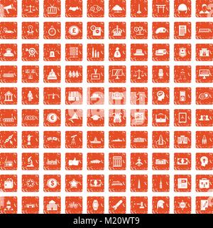 Governo 100 set di icone grunge orange Illustrazione Vettoriale