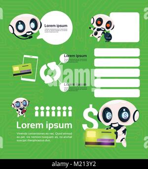 Set di moderna tecnologia robot su sfondo verde con una infografica agli elementi del modello di intelligenza artificiale Concept Illustrazione Vettoriale