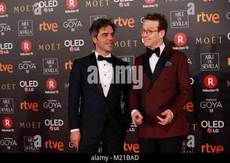 Gli attori Ernesto Sevilla e Joaquin Reyes a photocall durante l'annuale 32th Goya Film Awards a Madrid, sabato 3 febbraio, 2018. Credito: Gtres Información más Comuniación on line, S.L./Alamy Live News Foto Stock