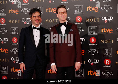 Gli attori Ernesto Sevilla e Joaquin Reyes a photocall durante l'annuale 32th Goya Film Awards a Madrid, sabato 3 febbraio, 2018. Credito: Gtres Información más Comuniación on line, S.L./Alamy Live News Foto Stock