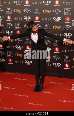 Madrid, Madrid, Spagna. 3 febbraio, 2018. Leiva assiste Goya Cinema Awards 2018 a Madrid Marriott Auditorium. Credito: Manu Reino/SOPA/ZUMA filo/Alamy Live News Foto Stock