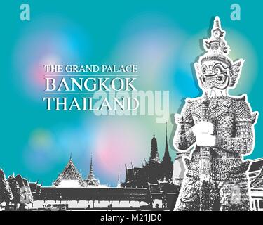 Demon Guardian Wat Phra Kaew Grand Palace di Bangkok in Thailandia il vettore Illustrazione Vettoriale