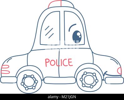 Linea di colore kawaii happy auto della polizia dei trasporti Illustrazione Vettoriale