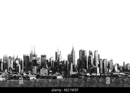 Manhattan visto dal New Jersey - bianco e nero Foto Stock