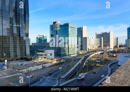 Wien, Vienna: Donaucity, DC Tower 1, VIC Centro internazionale di Vienna (ONU), 22. Donaustadt, Wien, Austria Foto Stock