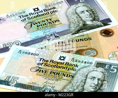 Libbre scozzese Cambio banconote Foto Stock