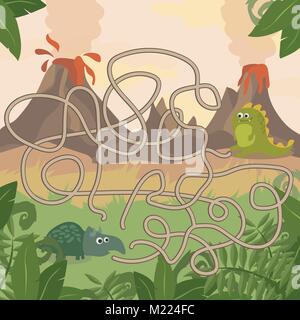 Educational gioco labirinto. Aiutare i dinosauri si incontrano. Divertimento per anni di età prescolare bambini Illustrazione Vettoriale