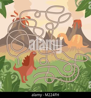 Educational gioco labirinto. Aiutare i dinosauri si incontrano. Divertimento per anni di età prescolare bambini Illustrazione Vettoriale