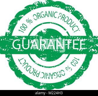Timbro di gomma garantisce la consistenza del vettore. Illustrazione del timbro e organico naturale prodotto di garanzia Illustrazione Vettoriale