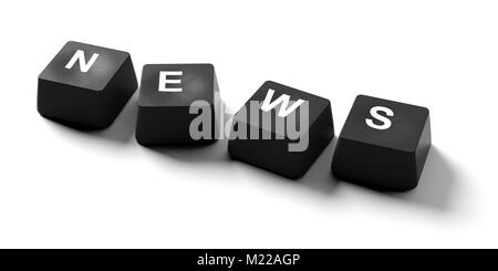 News on-line concept. Notizia scritta sui tasti della tastiera su sfondo bianco, banner, vista dall'alto. 3d illustrazione Foto Stock