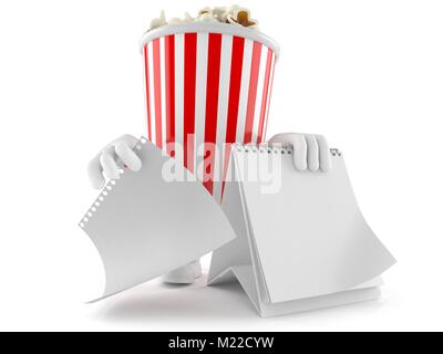 Carattere di popcorn con calendario vuoto isolato su sfondo bianco Foto Stock