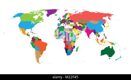 Vuoto politico colorata mappa del mondo isolati su sfondo bianco. Mappa mondo template vettoriale per il sito web, infographics, design. Piano terra mappa mondo malato Illustrazione Vettoriale