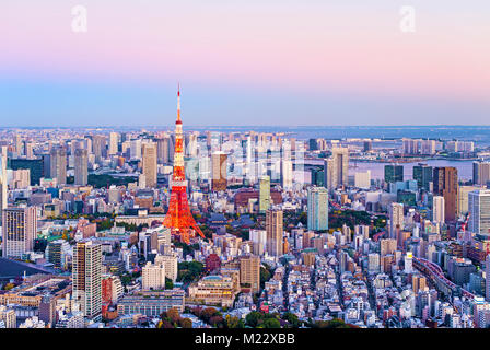 Lo skyline di Tokyo Tokyo Tower Vista tramonto Foto Stock