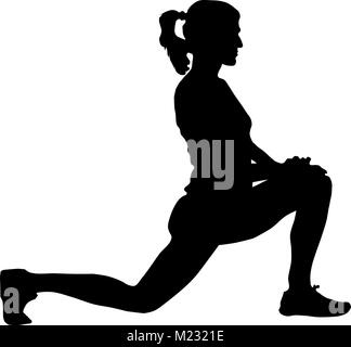 Silhouette di una femmina di runner stretching Illustrazione Vettoriale