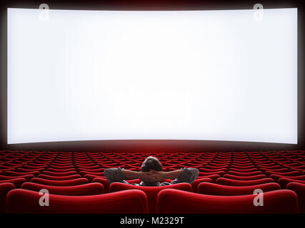 Filmato vuota sala teatro con lonely VIP uomo seduto 3d illustrazione Foto Stock