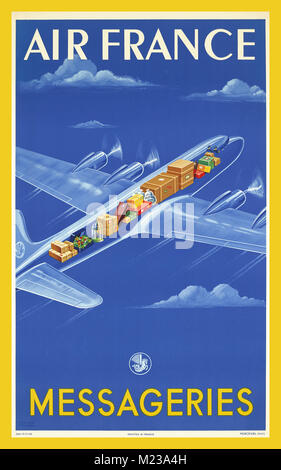 1940's Vintage Poster della compagnia aerea Air France 'Messageries' (distribuzione o parcellizzazione service) pubblicità carichi postali delle varietà di bagaglio in stiva di 4 motore prop aeromobile Foto Stock