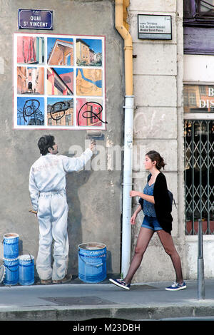 La Fresque des Lyonnais / affresco del Lyonnais murale, Lione, Auvergne-Rhône-Alpes, Francia Foto Stock