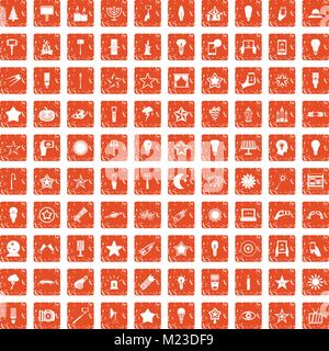 100 luce set di icone grunge orange Illustrazione Vettoriale