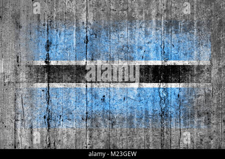 Bandiera del Botswana dipinta su una texture di sfondo di cemento grigio Foto Stock