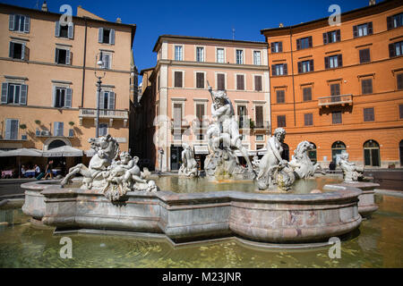 Fontana del Nettuno a Piazza Navona, Roma, Italia Foto Stock