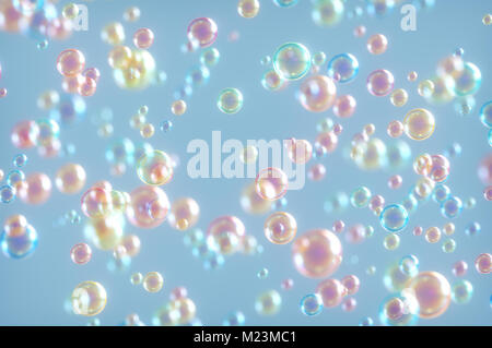 3D'illustrazione. Bolle di sapone battenti in modo casuale. Immagine in colori pastello. Foto Stock