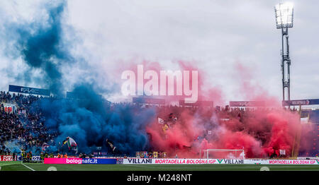 I sostenitori di Bologna durante l'italiano 'Serie A' match tra Bologna 1-2 Fiorentina a Stadio Renato tutti Ara il 4 febbraio 2018 a Bologna, Italia. Credito: Maurizio Borsari/AFLO/Alamy Live News Foto Stock