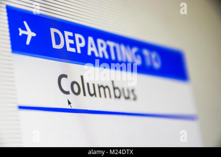 Sullo schermo del computer di close-up di volo a Colombus Foto Stock