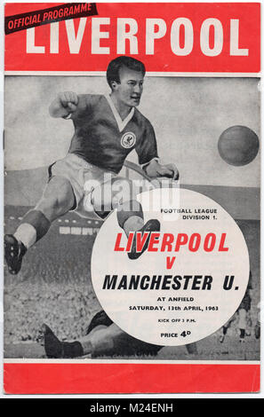 Programma di calcio: Liverpool v Manchester United, 13 Aprile, 1963. Liverpool ha vinto 1-0. Foto Stock