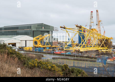 BiFab - Burntisland Fabrications Winchester Burntisland cantiere, Fife, Scozia - fabbricazione di sub-giacche di mare Foto Stock