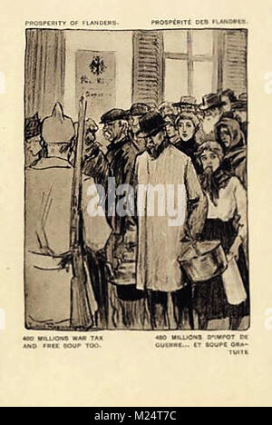 La prima guerra mondiale (1914-1918) aka la Grande Guerra o la prima guerra mondiale - una guerra di trincea - anglo-francese cartolina di propaganda di guerra - Tassazione / Soup Kitchen Fiandre Foto Stock