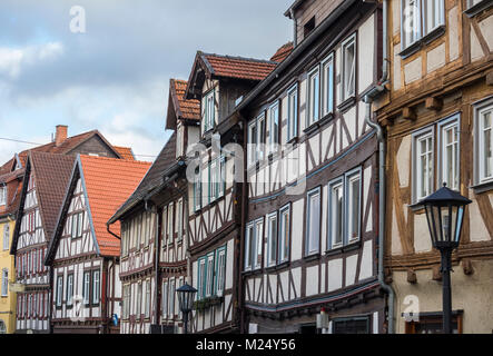 Alsfeld, Germania, semi-case con travi di legno nella zona della città vecchia, street Roßmark Foto Stock