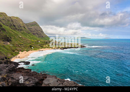 Vista da Makapuu Lookout, Kalanianaole autostrada, Waimanalo, HI, STATI UNITI D'AMERICA Foto Stock