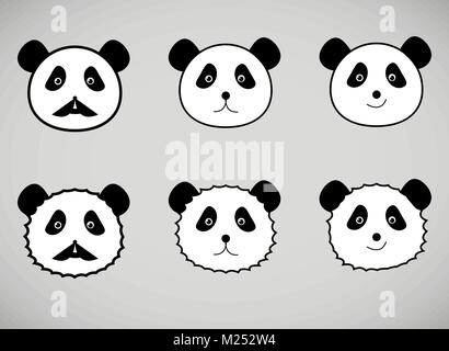 Set di panda faccia icone. Elementi semplici Illustrazione Vettoriale