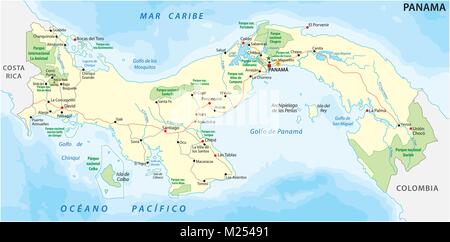 Repubblica del Panama road e il parco nazionale di mappa vettoriale Illustrazione Vettoriale