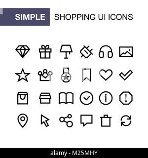 Set di shopping online di icone per semplice piatto stile design dell'interfaccia utente. Illustrazione Vettoriale
