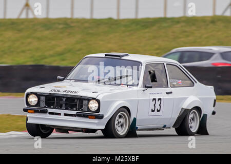 Ford Escort 2 litro con driver Robin Adams e co-driver Ray Keith al Motorsport News circuito Rally Championship, Snetterton, Norfolk, Regno Unito. Foto Stock