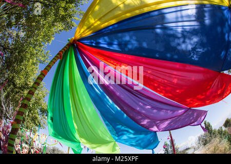 Ombrello coloratissimo in un campo di grano Foto Stock